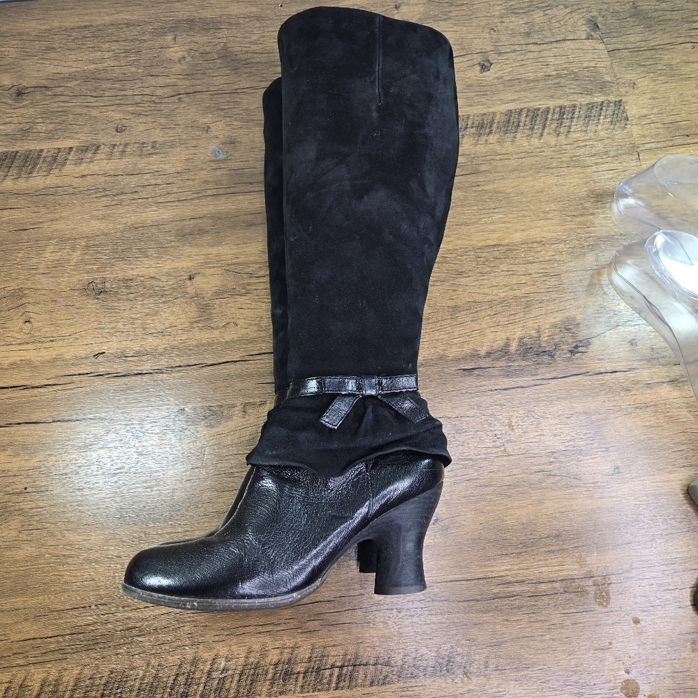 Naya Anthropologie Juniper Black Leather Suede Romantic Victorian Tall Boots - Picture 6 of 12